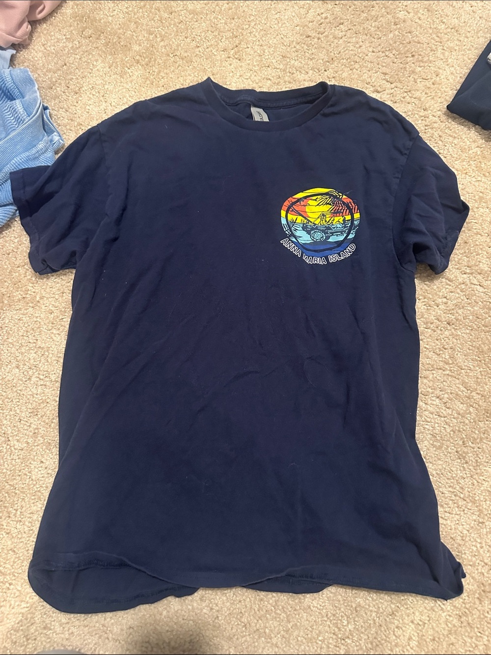 Gildan Navy Short Sleeve Tee with Colorful Island Graphic